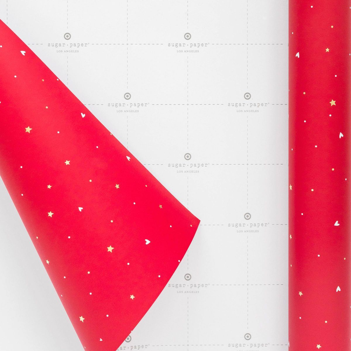 25 sq ft Gold Foil Stars & White Hearts Gift Wrap Red - Sugar Paper™ + Target | Target