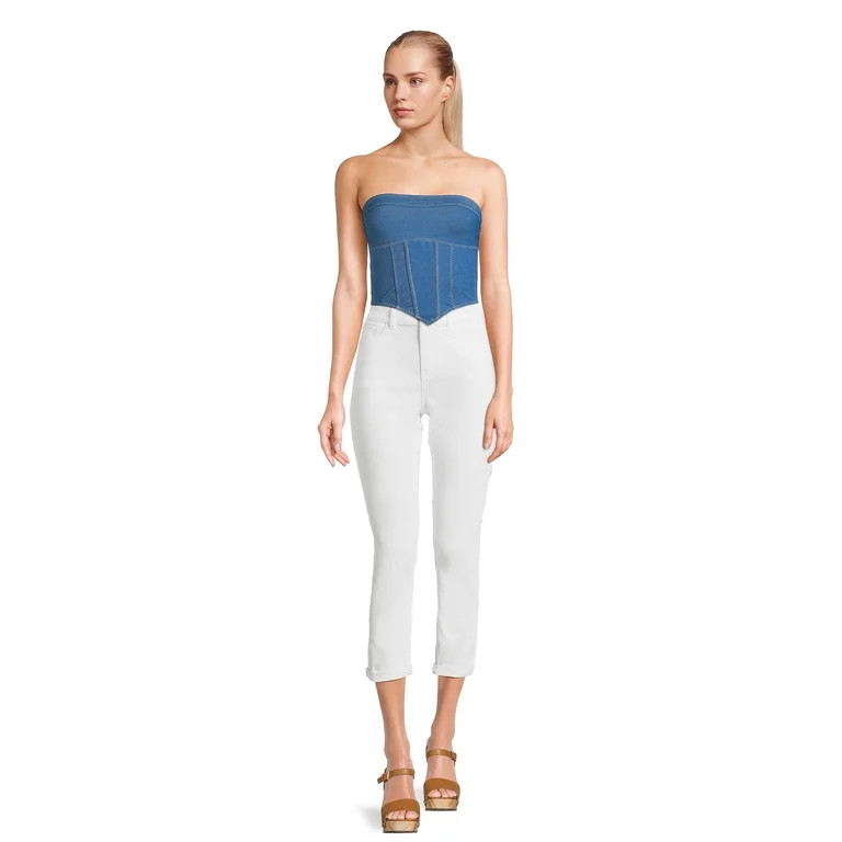No Boundaries Juniors Strapless Denim Bustier - Walmart.com | Walmart (US)