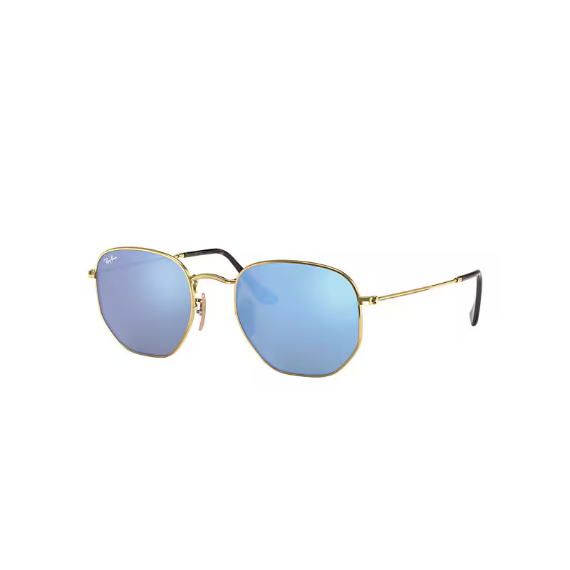 Ray-Ban Hexagonal Flat Lenses Sunglasses Gold Frame Blue Lenses 54-21 | Ray-Ban (US)