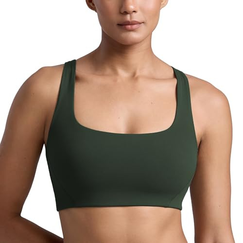 CRZ YOGA Butterlift Double Lined Square Neck Sports Bras for Women - Wireless V-Shaped Racerback Workout Yoga Bra Non Padded Legend Green Large | Amazon (CA)