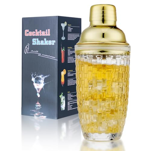 Gbuxska Glass Cocktail Shaker Set - Glass Shaker for Cocktails, Drink Shakers Cocktail and Cocktail Shakers, Glass Shaker Set for Bars, Whiskey, Cocktails (Gold, 13 oz) | Amazon (US)