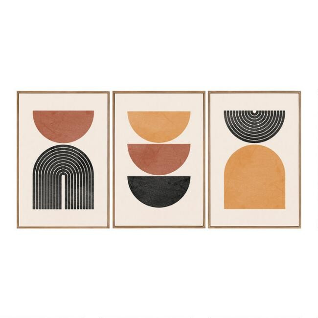 Orange, Ivory And Black Abstract Geo Framed Wall Art 3 Piece | World Market