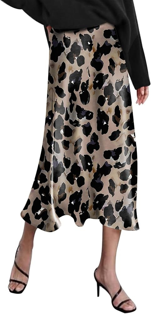 Zeagoo Skirts for Women High Waist Skirt Elegant Midi Skirt Satin | Amazon (US)
