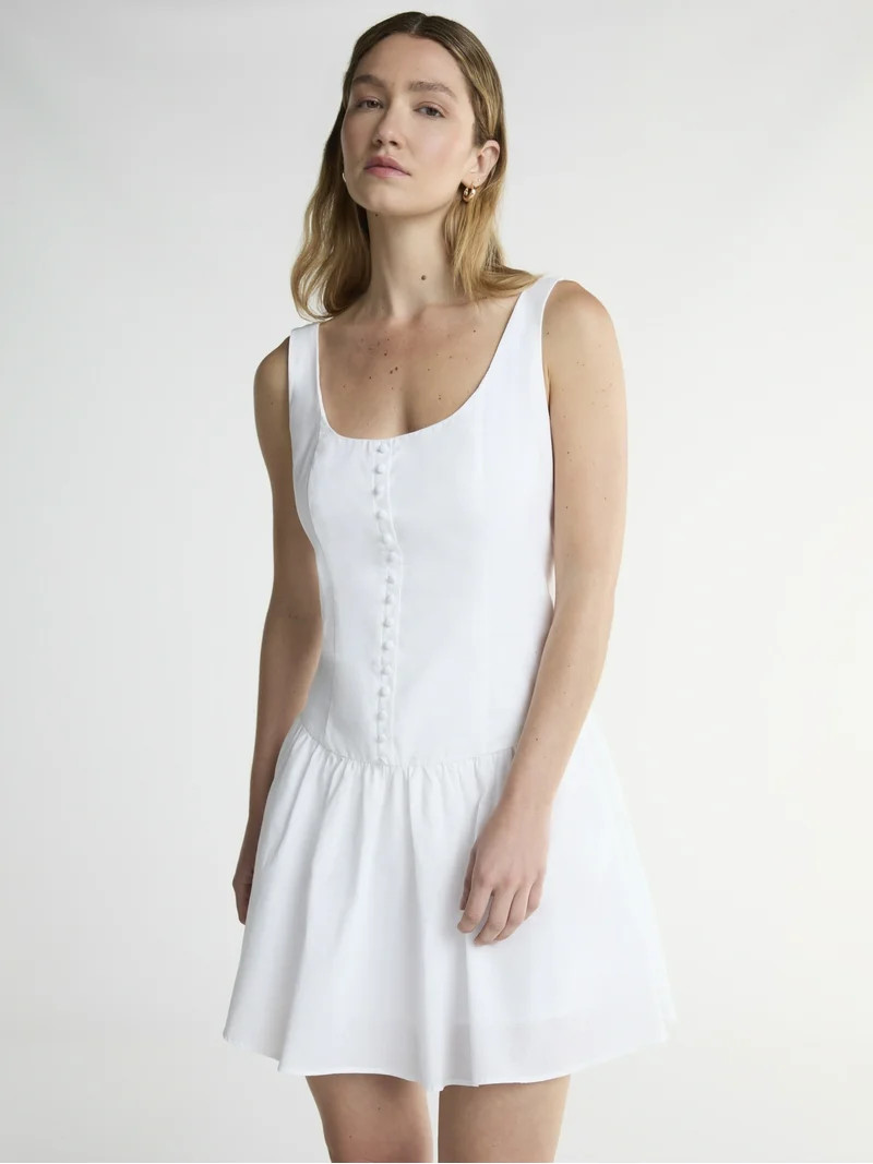 Scoop Women’s Cotton Poplin Mini Dress with Decorative Button Front, Sizes XS-XXL - Walmart.com | Walmart (US)