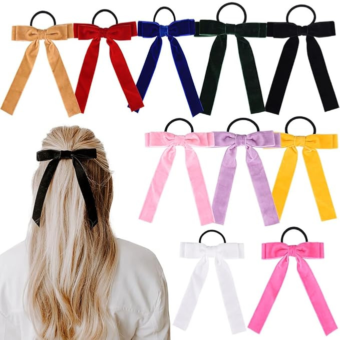 10Pcs Bow Hair Tie Velvet Elastics Hair Scrunchie Bobbles Hair Bands Scrunchy Hair Rope Long Hair... | Amazon (US)