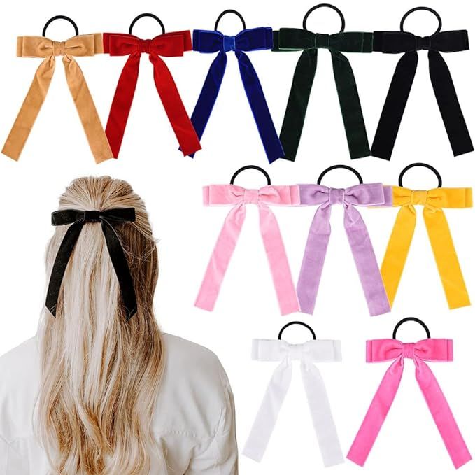 10Pcs Bow Hair Tie Velvet Elastics Hair Scrunchie Bobbles Hair Bands Scrunchy Hair Rope Long Hair... | Amazon (US)