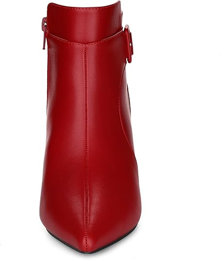 Allegra K Women's Pointy Toe Zipper Buckle Decor Kitten Heels Ankle Boots | Amazon (US)