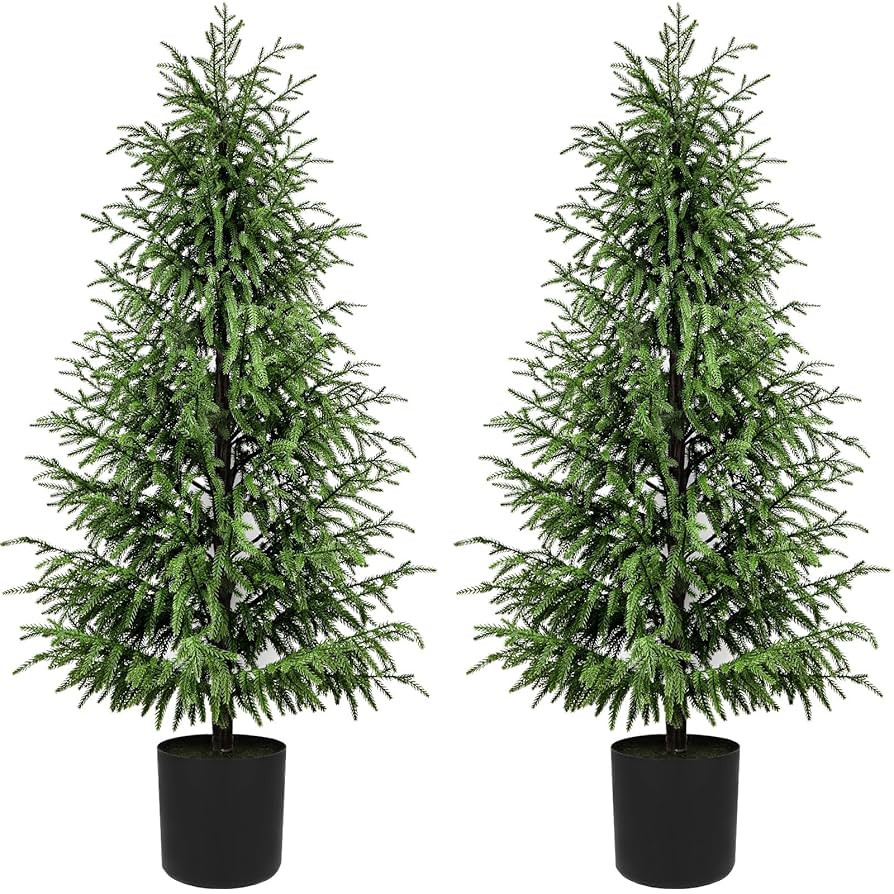 5FT Artificial Topiary Trees for Outdoor Front Porch Décor, Real Touch Norfolk Pine Tree, UV Rat... | Amazon (US)