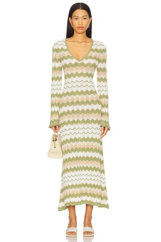 MINKPINK Melody Knit Midi Dress in Green & Sand from Revolve.com | Revolve Clothing (Global)