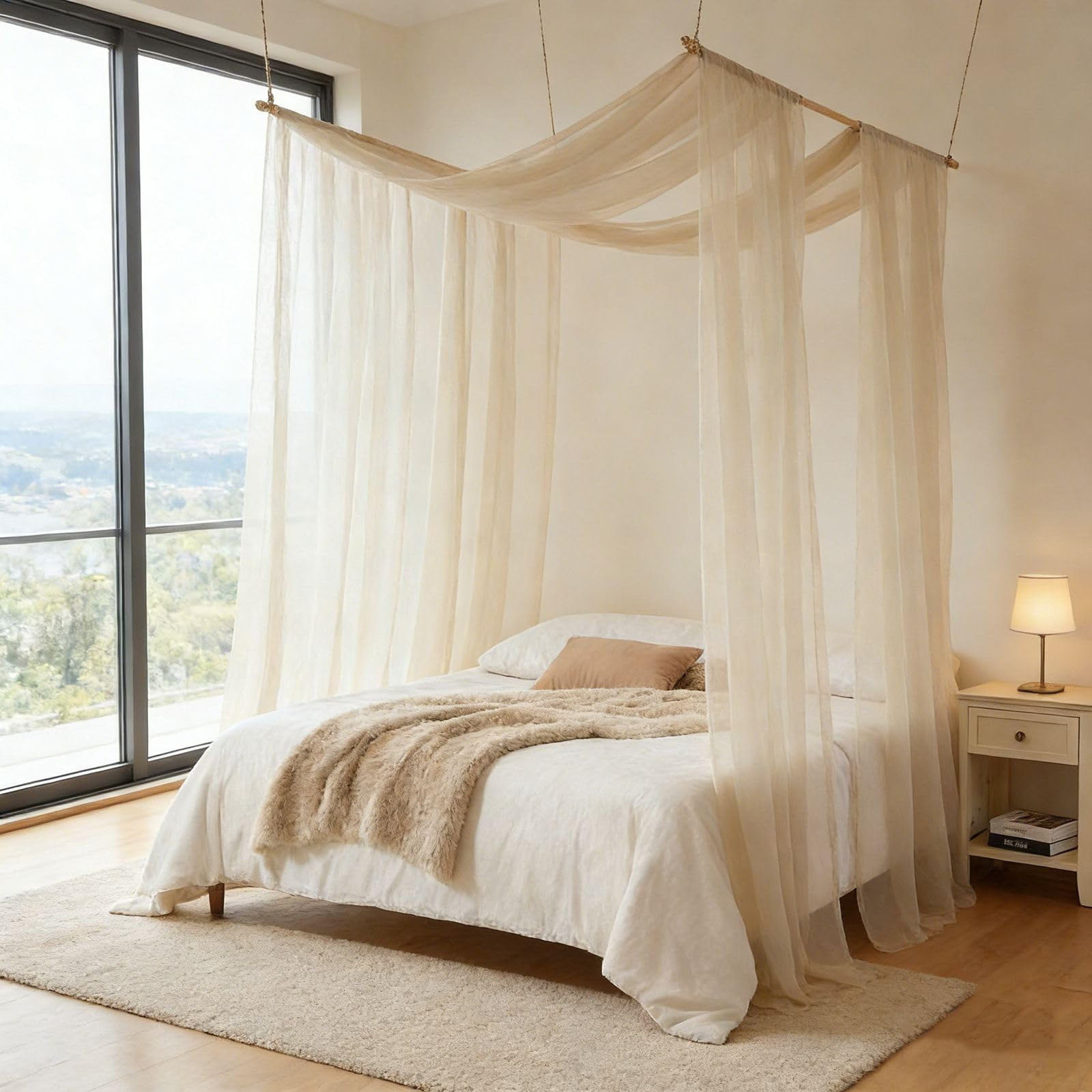 2-Panel Sheer Canopy Bed Curtains, 30"x236" Voile Drapes for Full/Queen/King Bed - Soft Breathabl... | Amazon (US)