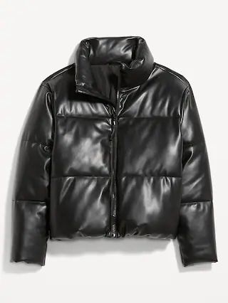Mock-Neck Faux-Leather Puffer Jacket for Women | Old Navy (US)
