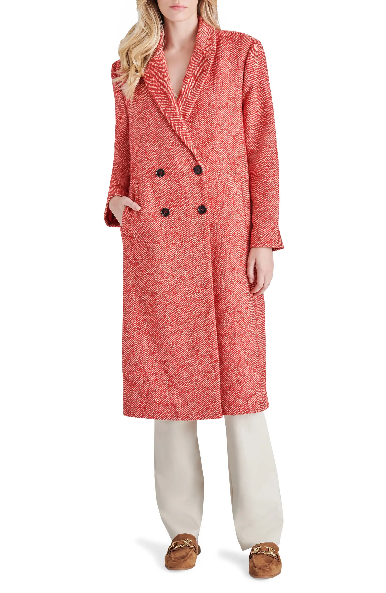 Herringbone Double Breasted Long Coat | Nordstrom