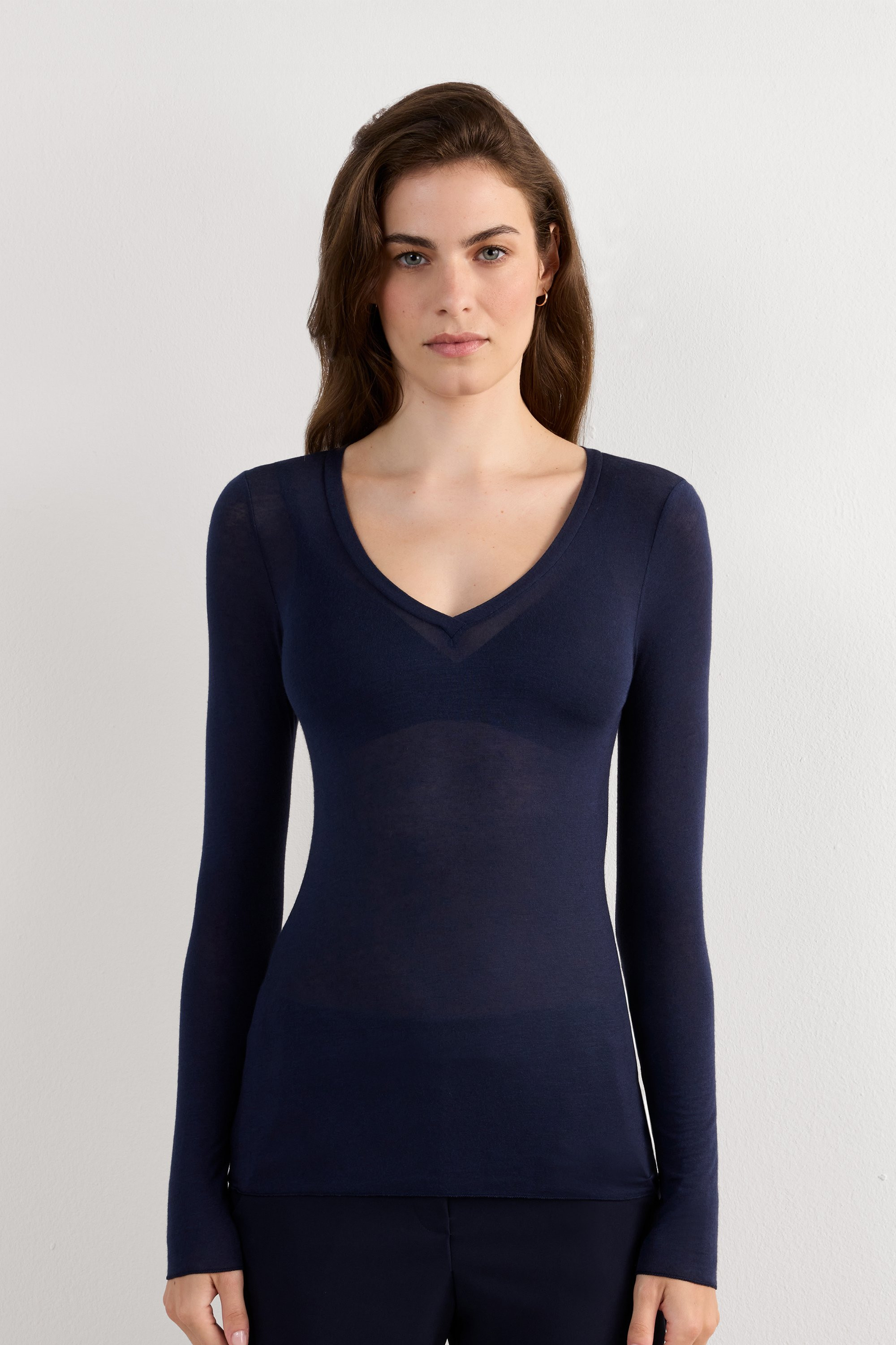 V Neck Long Sleeve Top in Modal Cashmere | Intimissimi | Intimissimi (US)
