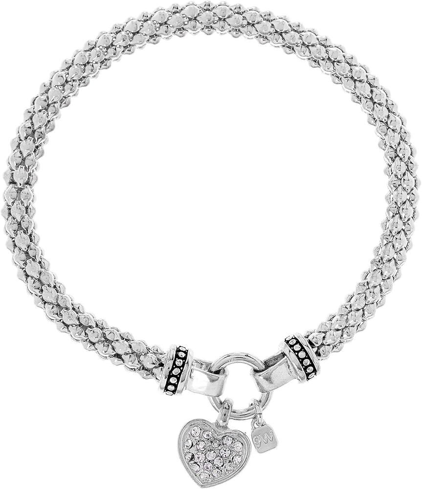 NINE WEST Women's Silvertone Crystal Pave Heart Stretch Bracelet | Amazon (US)