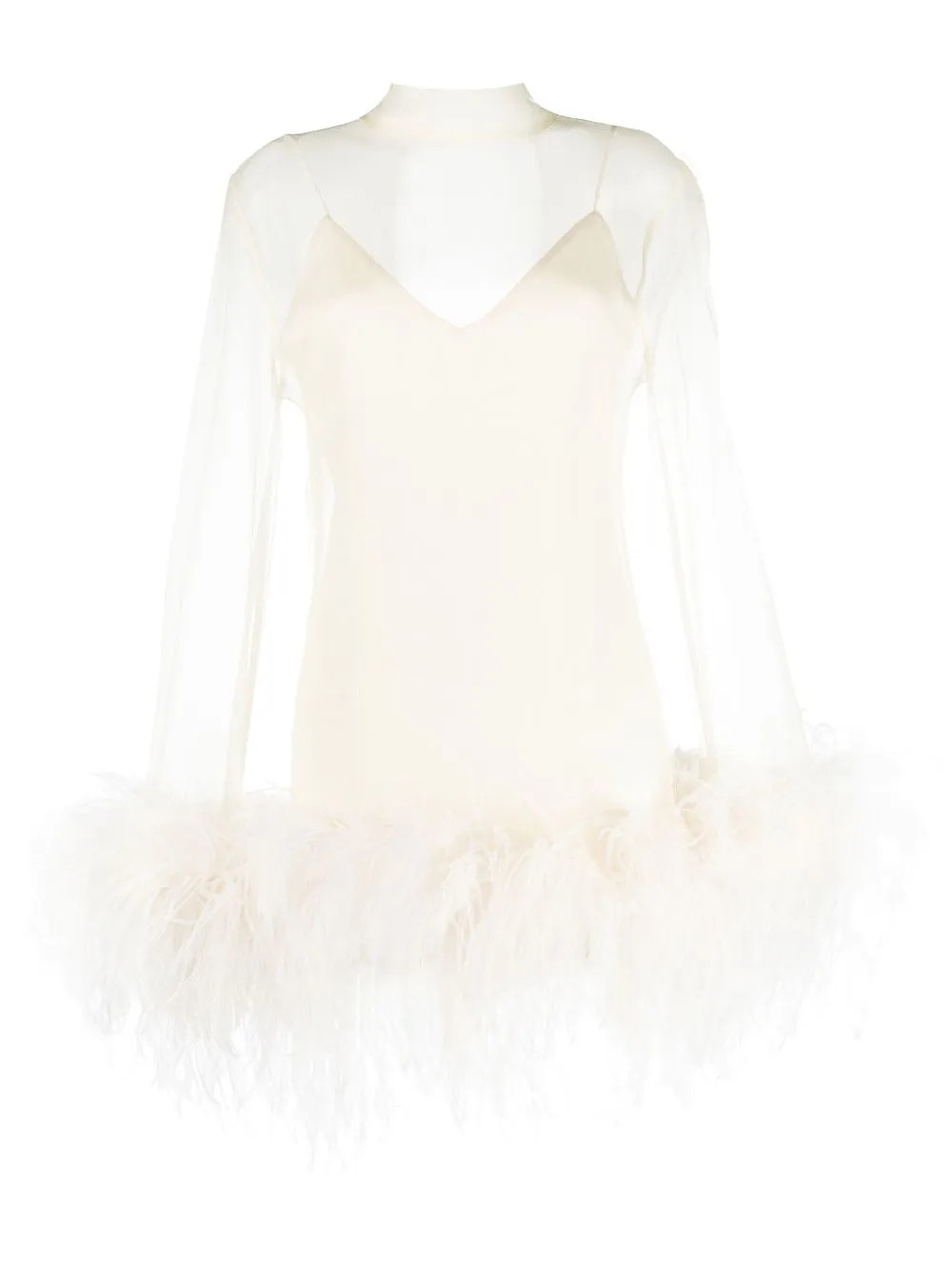 Taller Marmo Gina Spirito feather-trim Minidress | Neutrals | FARFETCH | Farfetch Global