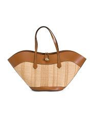 Made In Italy Straw And Leather Large Tulip Tote | TJ Maxx