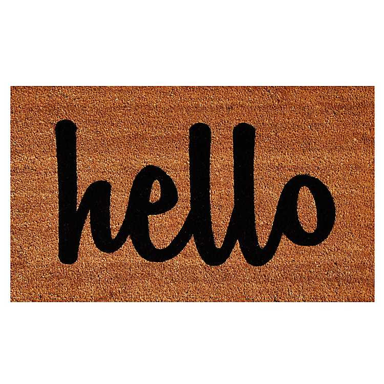 Natural and Black Coir Hello Doormat, 36x24 in. | Kirkland's Home