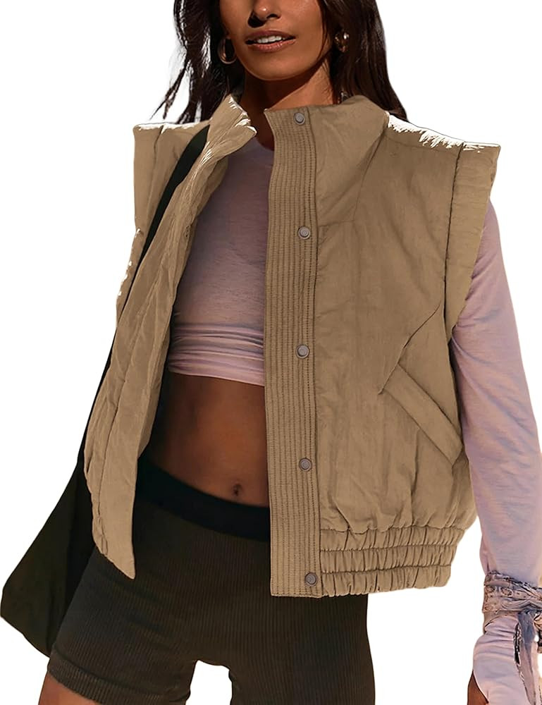 Lviefent Womens Puffer Vest Cropped Lightweight Button Down Quilted Vest Sleeveless Padded Gilet ... | Amazon (US)