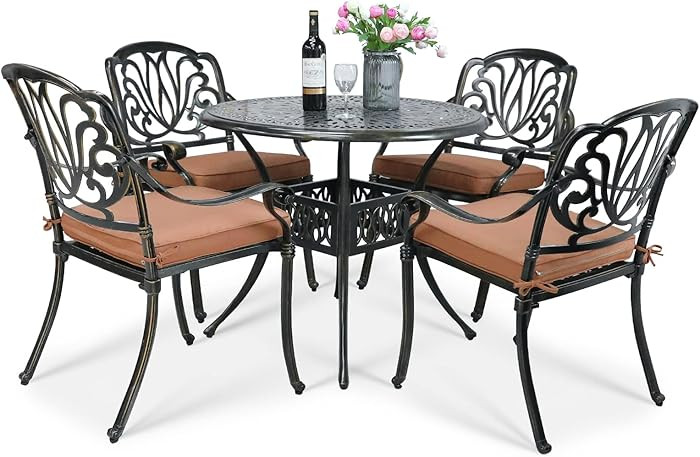 5-Piece Outdoor Patio Dining Set, All-Weather Cast Aluminum Conversation Set, Patio Furniture Set... | Amazon (US)