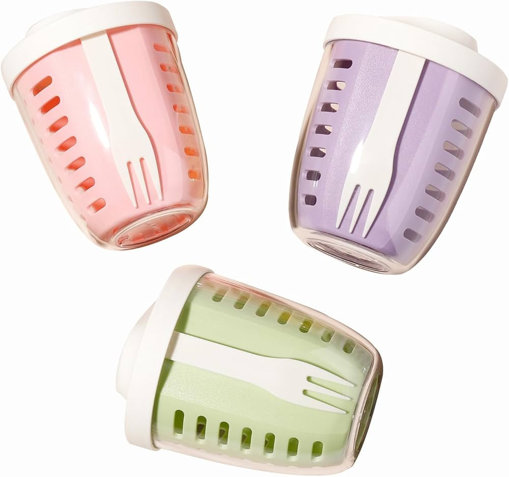 Fruit Salad Storage Cup With Lids and Fork, 20 Oz Plastic Airtight Fruit Storage Containers for f... | Amazon (US)