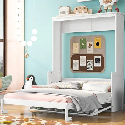 Queen Size Murphy Bed with a Shelf, White | Wayfair North America
