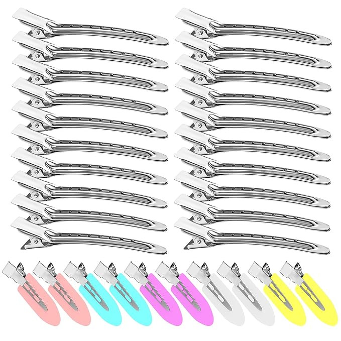 30PCS Metal Alligator Hair Clips, Duck Billed Salon Styling Clips with Holes, Heavy Duty Silver H... | Amazon (US)