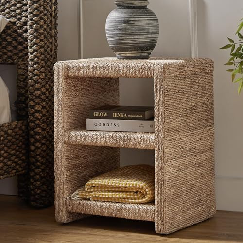 HULALA HOME Rattan Nightstand with Two Open Shelves, Seagrass Side Table Coastal Style, End Table... | Amazon (US)