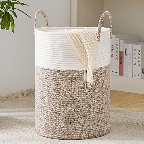 YOUDENOVA Woven Rope Laundry Hamper Basket, 58L Tall Laundry Basket, Baby Nursery Hamper for Blan... | Amazon (US)