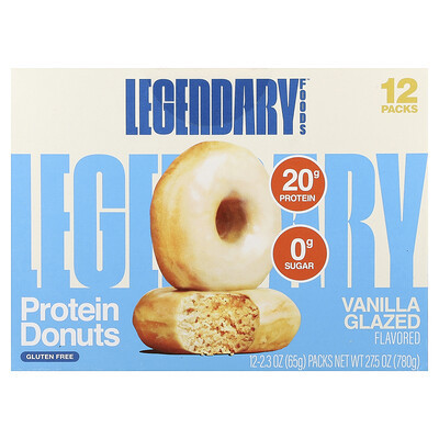 Legendary Foods, Protein Donuts, Vanilla Glazed, 12 Packs, 2.3 oz (65 g) Each | iHerb