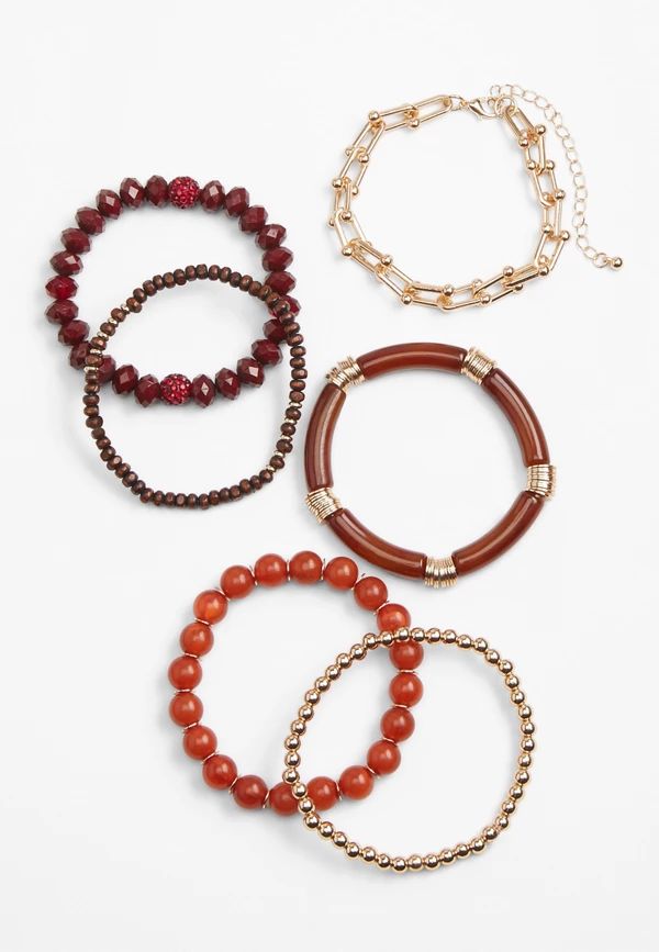6 Piece Red Beaded Stretch Bracelet Set | Maurices