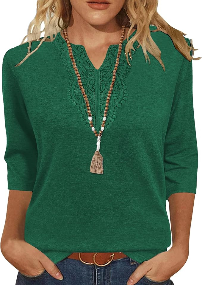 JomeDesign Boho Tops for Women Casual 3/4 Sleeve Tunic Shirts V Neck Summer Vacation Blouses 2026... | Amazon (US)