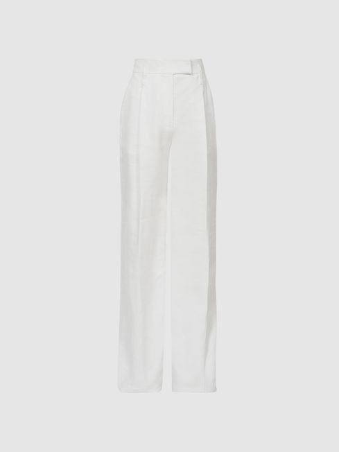 Reiss White Willow Regular Linen Blend Wide Leg Trousers | Reiss UK