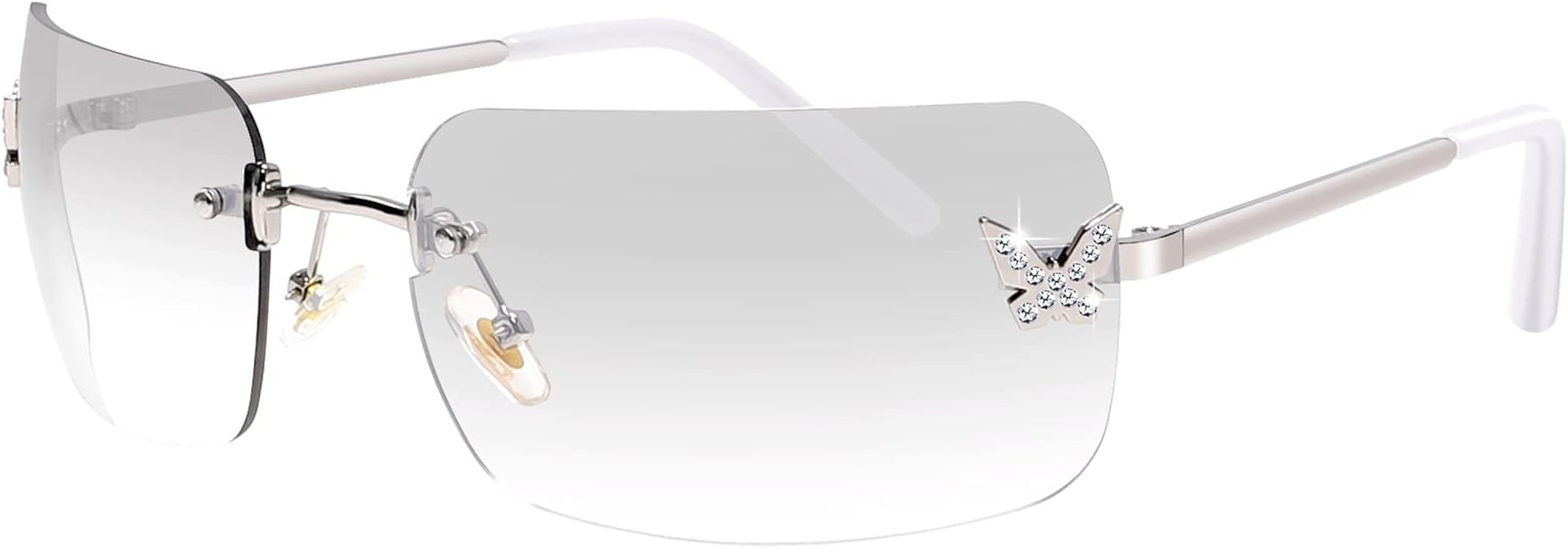 Rectangle Y2k Sunglasses for Women,Trendy Rimless Sunglasses Retro Square Vintage Shades | Amazon (US)