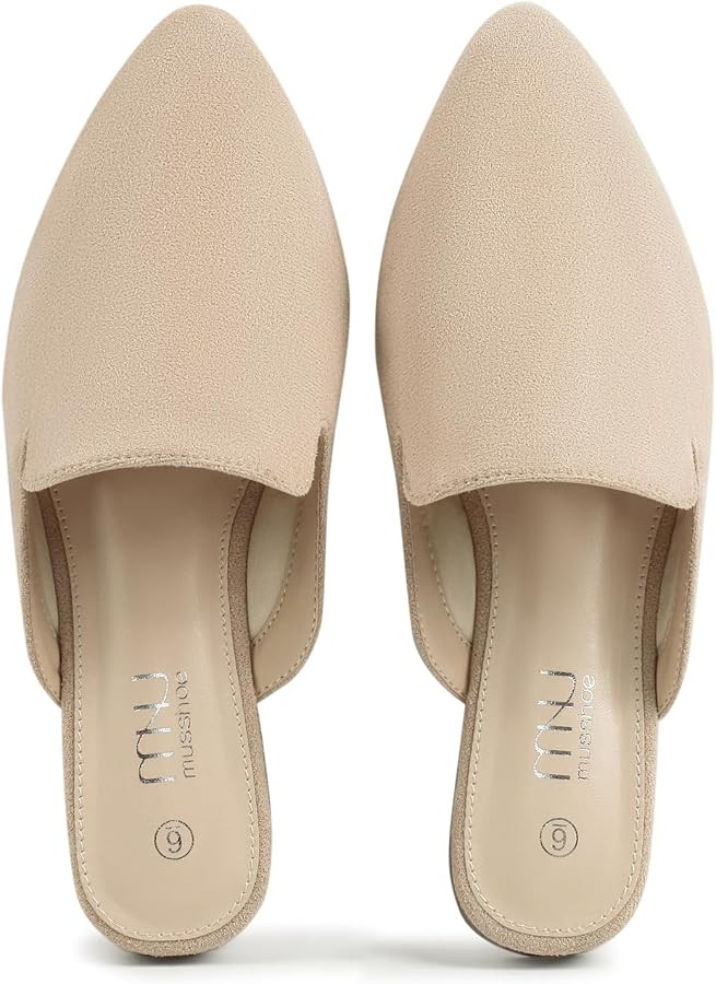 MUSSHOE Pointed Toe Mules for Women: Comfortable Slip On Flats with Soft Memory Foam - Non-Slip L... | Amazon (US)