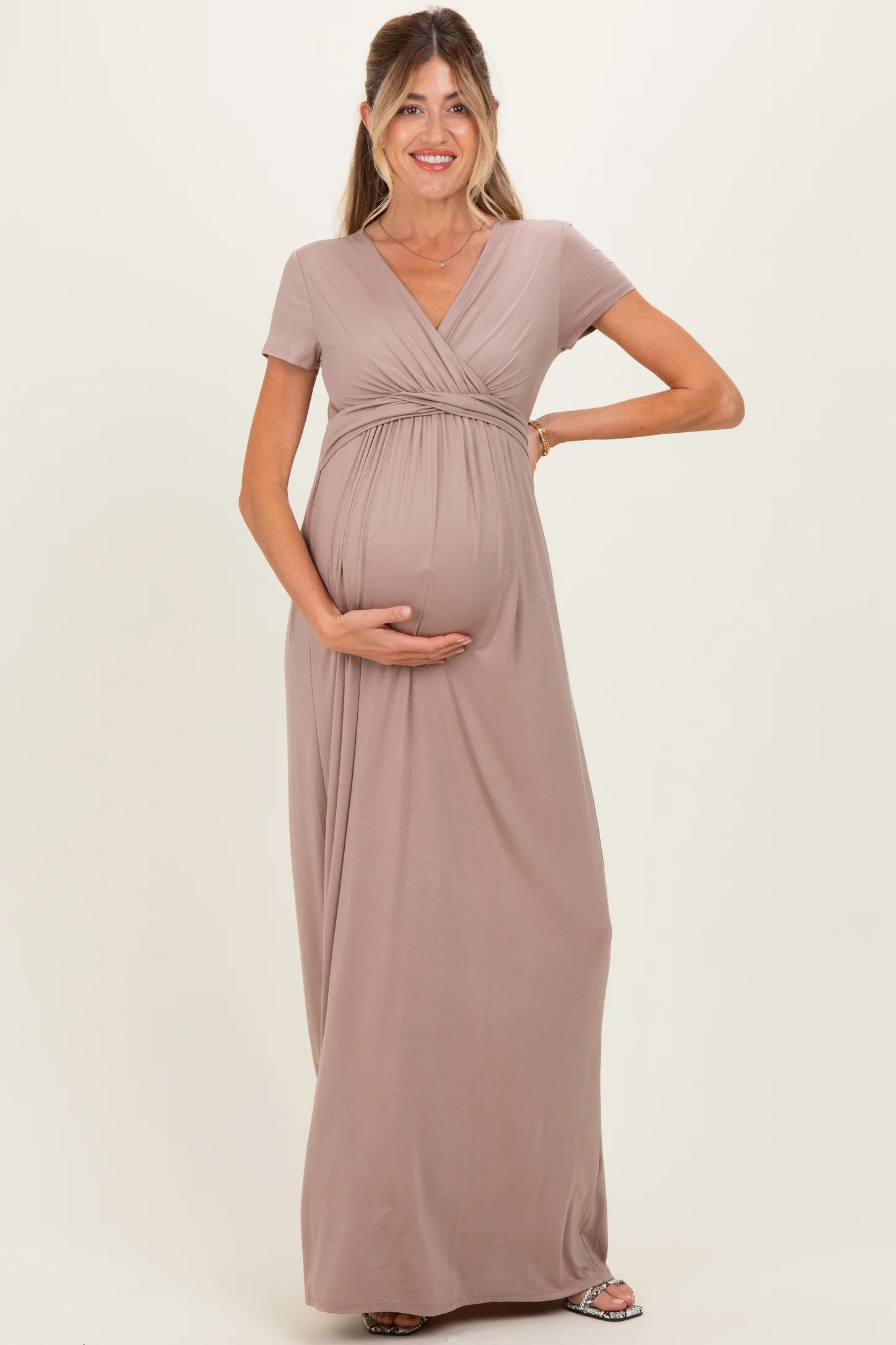 PinkBlush Mocha Draped Maternity/Nursing Maxi Dress | PinkBlush Maternity