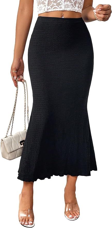 GORGLITTER Women's Fishtail High Waisted Bodycon Maxi Skirt Solid Mermaid Foldable Long Skirts | Amazon (US)