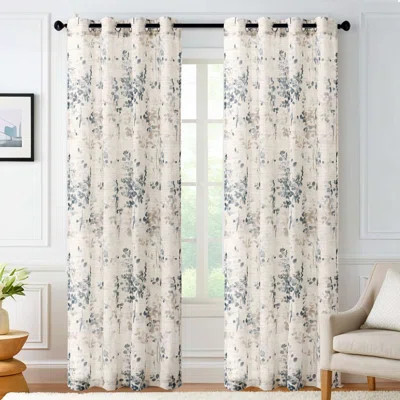 Sheer Linen Curtains Semi Sheer Curtains Draperies for Living Room/Bedroom Vintage Classical Floral Printing Window Treatment Grommet 2 Panels | Wayfair North America