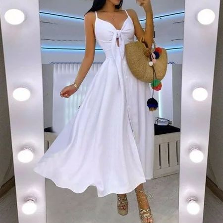 Summer Dresses For Women 2022 Fashion Women Button Casual Sleeveless Camis Vest V-Neck Ladies Long D | Walmart (US)