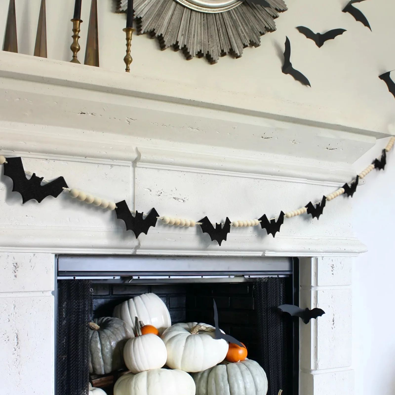 DAZONGE Halloween Decorations Indoor / Outdoor, Wood Halloween Felt Bats Bead Garland Banner for ... | Walmart (US)