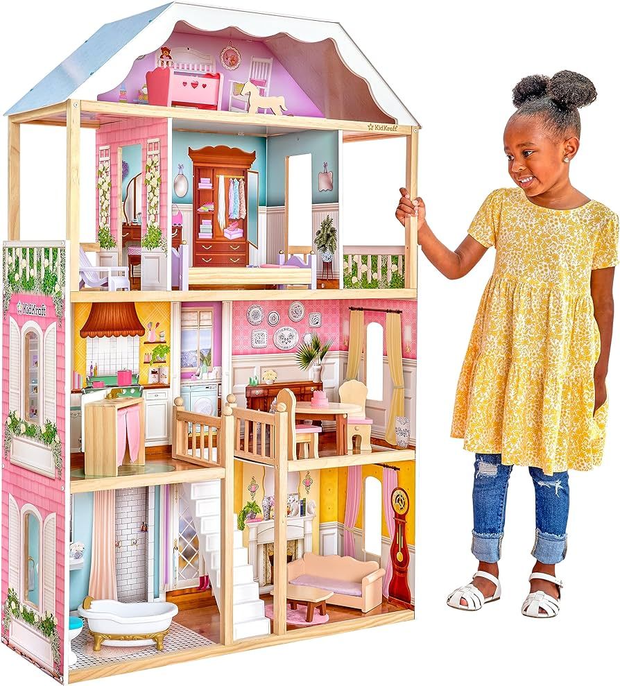 KidKraft Charlotte Classic Wooden Dollhouse with EZ Kraft Assembly™, 14-Piece Accessory Set, fo... | Amazon (US)