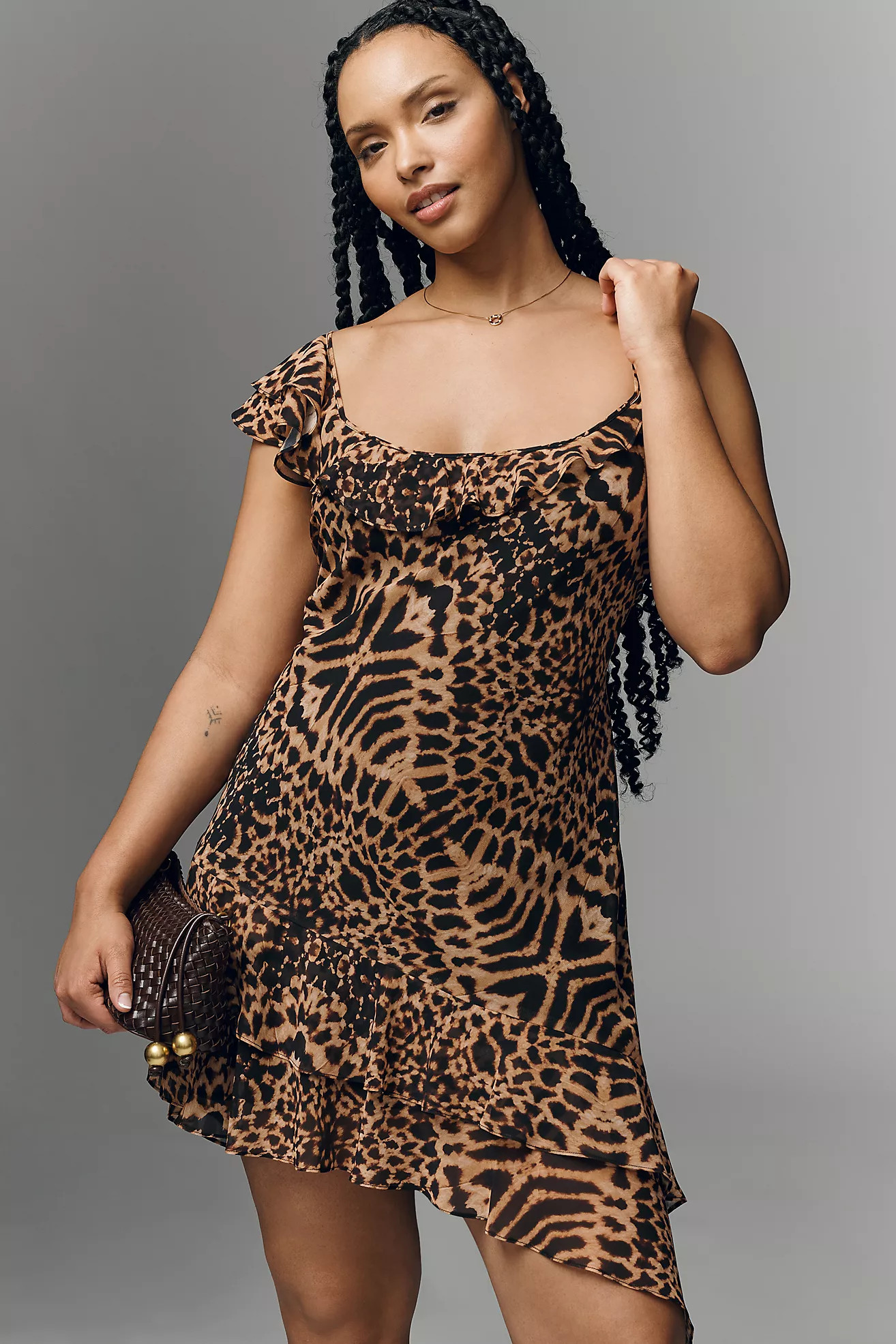 By Anthropologie Asymmetric Ruffle Animal Print Mini Dress | Anthropologie (US)
