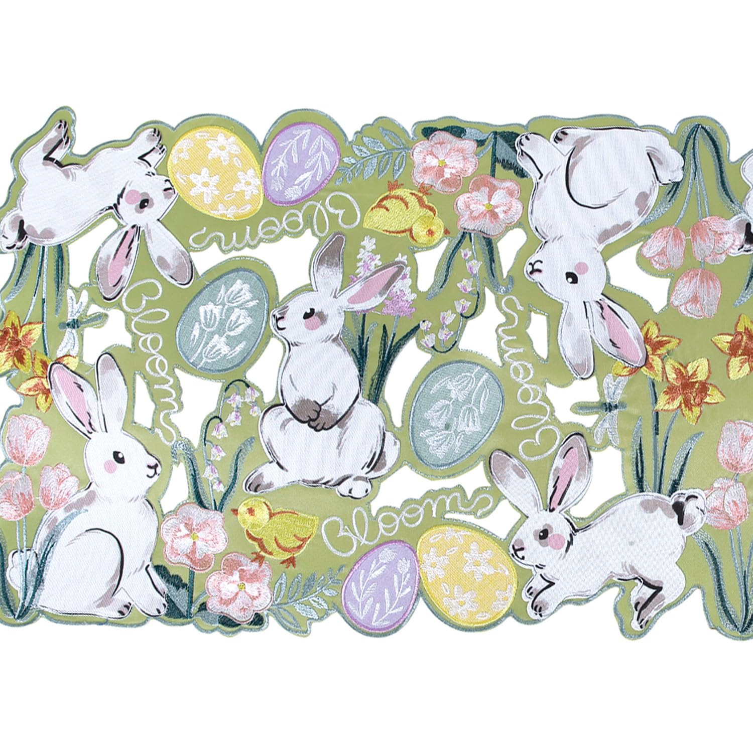 Easter Table Runner Embroidered Bunny 36 Easter Eggs Green Pink Colorful Cutwork Seasonal Spring ... | Amazon (US)