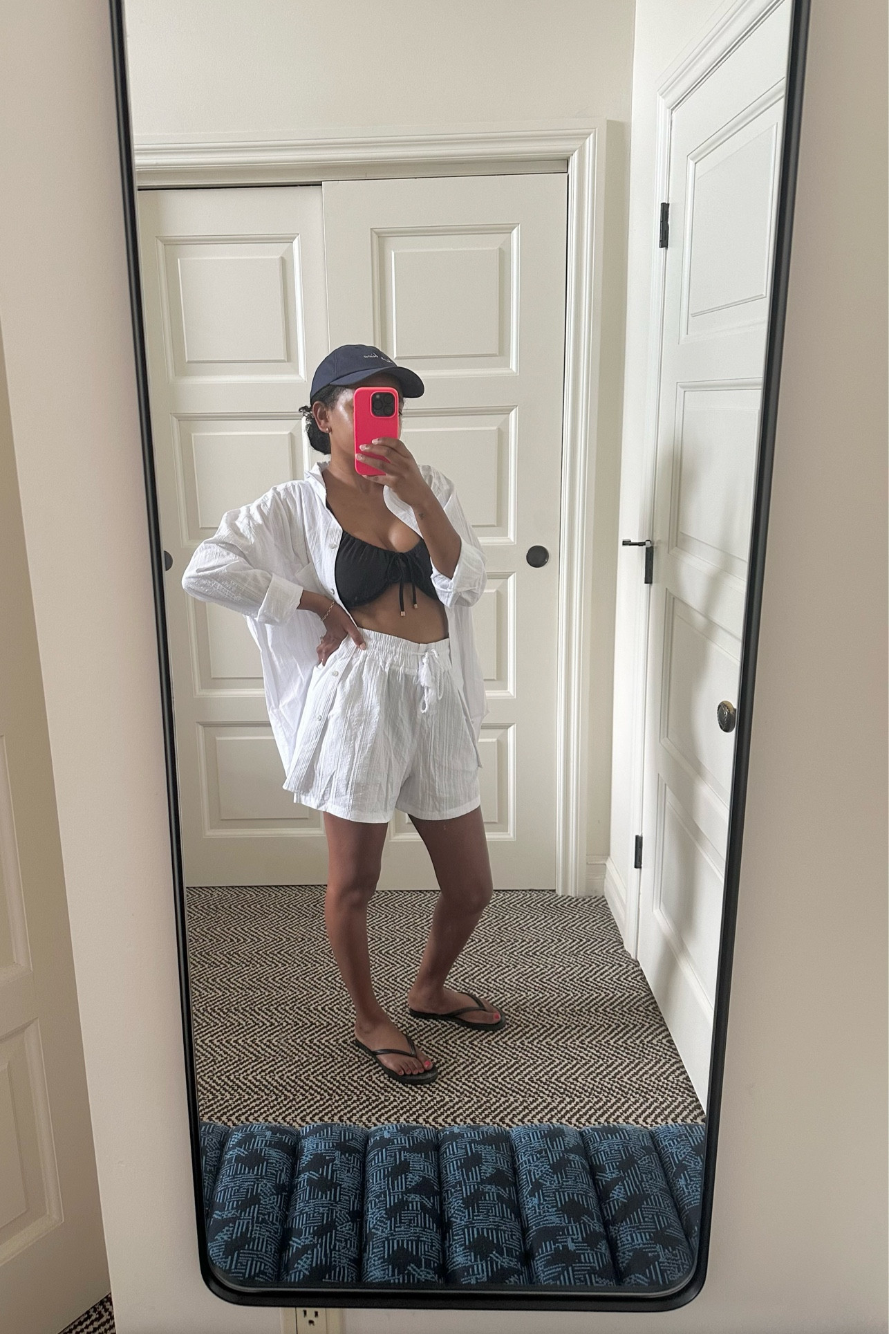 -Size large in top (sized up for oversized fit)
-Size medium in shorts (sized up for oversized fit)
-size large in bikini top (true to size)
-flip flops are true to size
-Hat is from Lescarf

#LTKSeasonal #LTKStyleTip #LTKFindsUnder50