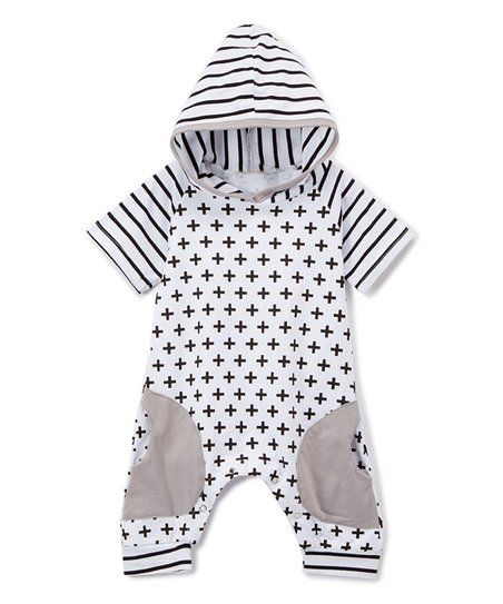 White & Black Stripe & Cross Hooded Harem Playsuit - Infant | Zulily