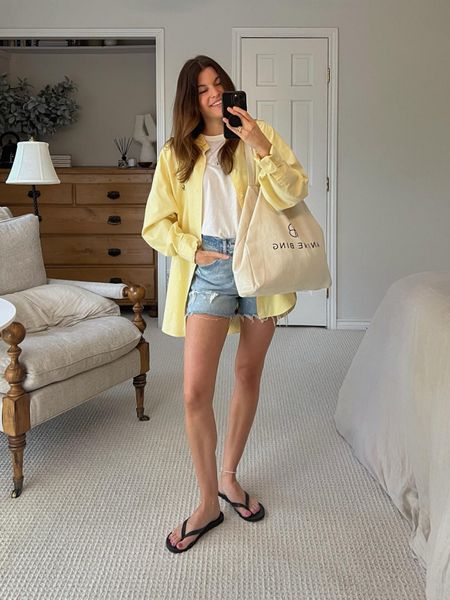 How fun is this big yellow button down?! Love it with the high waist jean shorts. 

#LTKFindsUnder100 #LTKStyleTip #LTKSeasonal