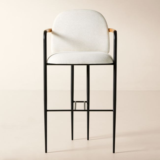 Avont Upholstered White Performance Fabric Metal Bar Stool Set of 2 | CB2