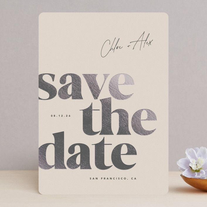 "retro" - Customizable Foil-pressed Save The Date Cards in Beige by Eric Clegg. | Minted