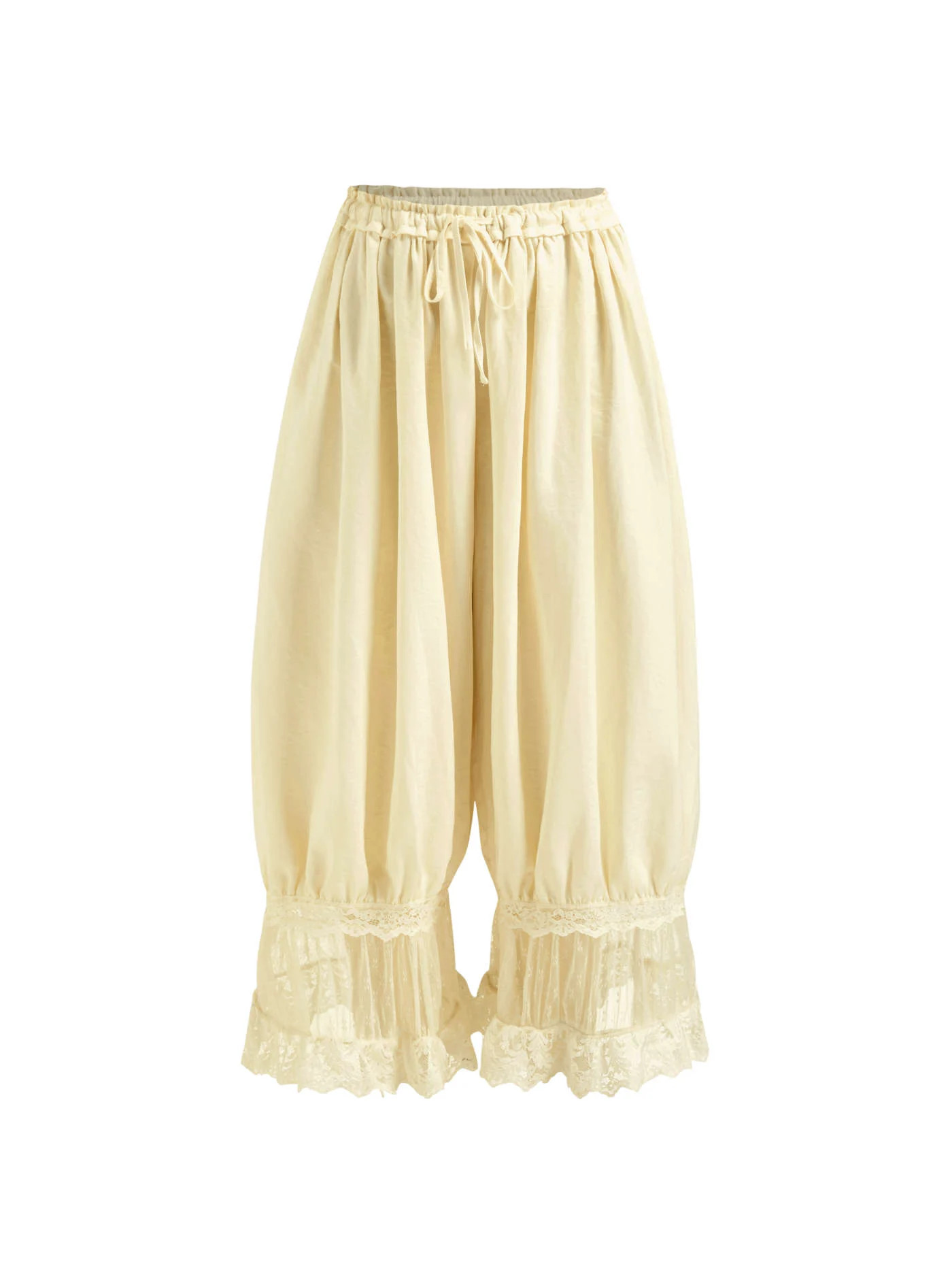 Mid Rise Lace Patched Drawstring Cropped Bloomer Pants | Cider