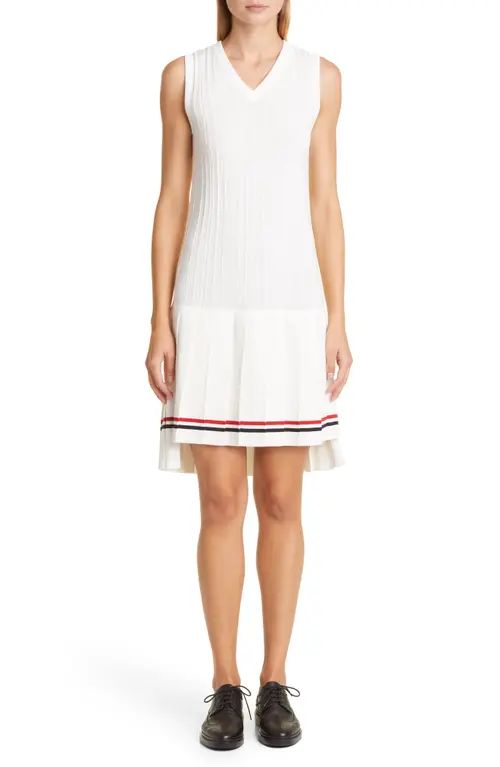 Thom Browne Dropped Waist Cotton Knit Tennis Dress in White at Nordstrom, Size 2 Us | Nordstrom