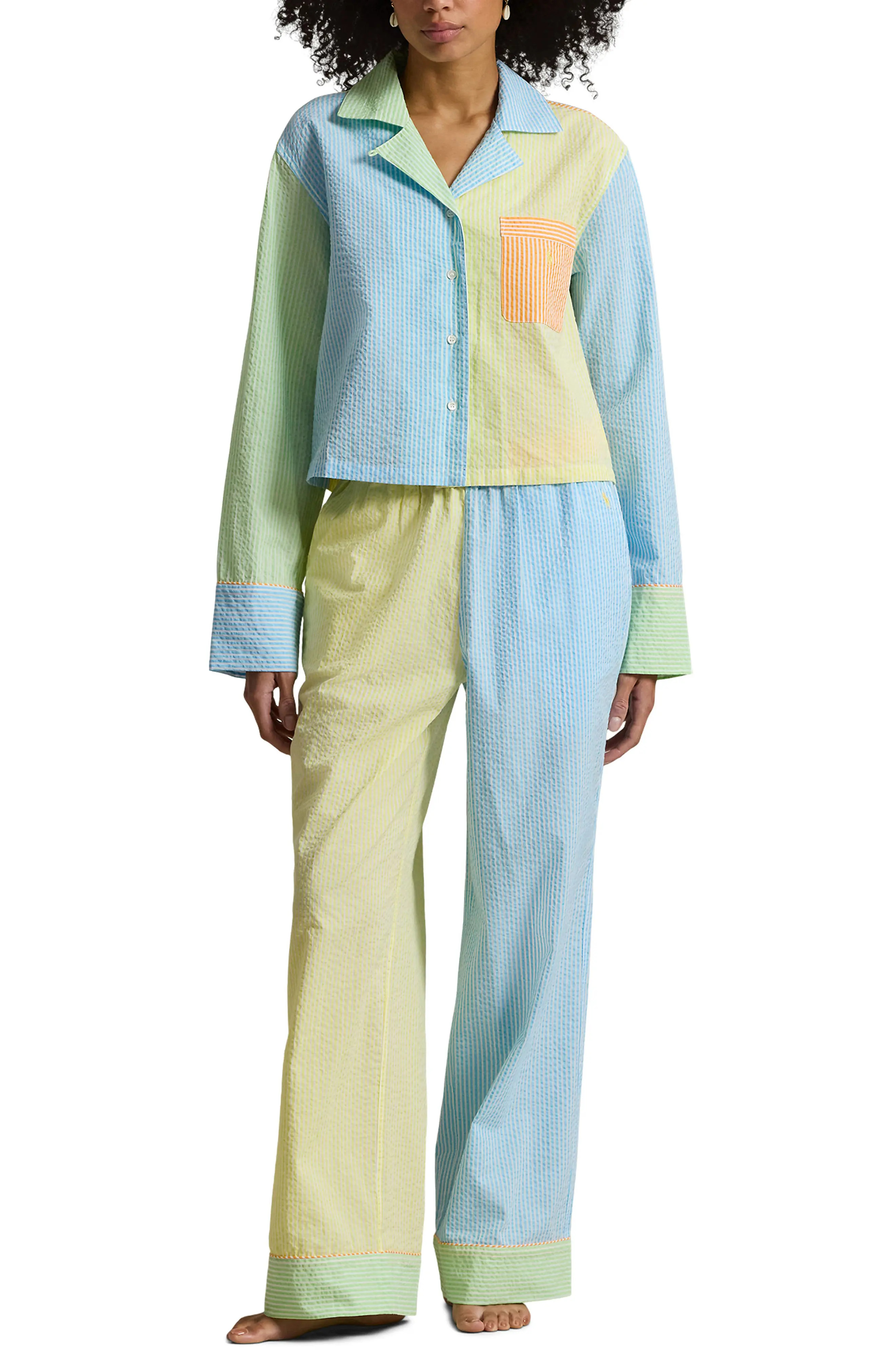Polo Ralph Lauren Colorblock Stripe Cotton Seersucker Pajamas (Women) | Nordstrom | Nordstrom